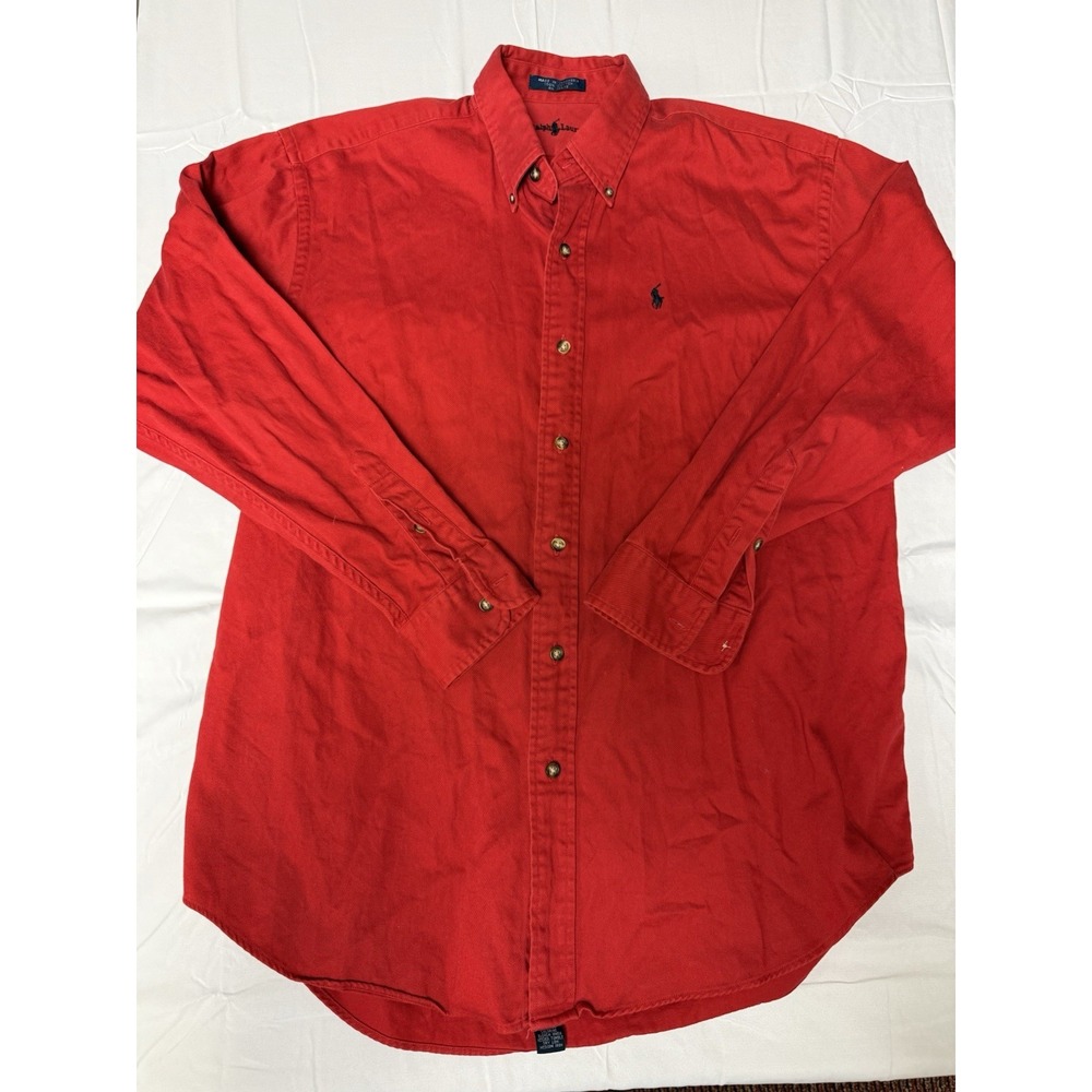 Polo Ralph Lauren Mens XL Button Down Shirt Red Heavy Cotton Twill Pony Blaire